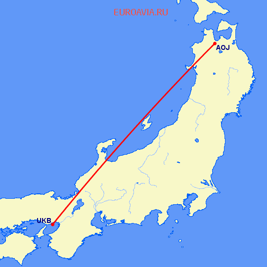 перелет Аомори — Кобе на карте