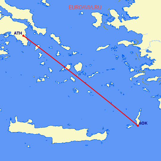 перелет Карпатос — Афины на карте