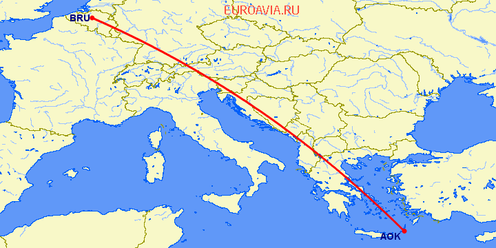 перелет Карпатос — Брюссель на карте