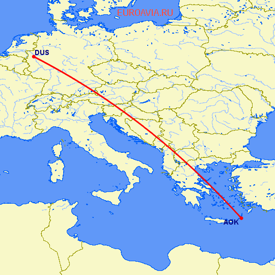 перелет Карпатос — Дюссельдорф на карте