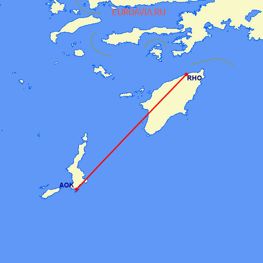 перелет Карпатос — Родос на карте