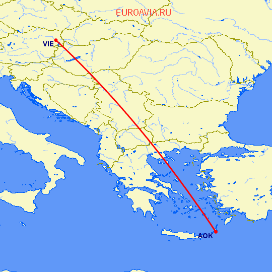 перелет Карпатос — Вена на карте