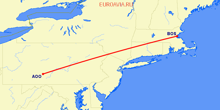 перелет Мартинсберг — Бостон на карте