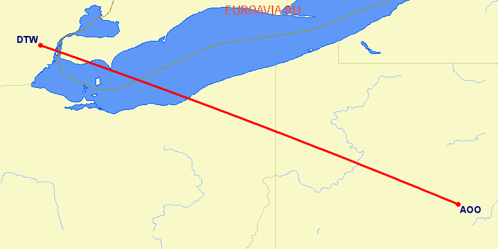 перелет Мартинсберг — Детройт на карте