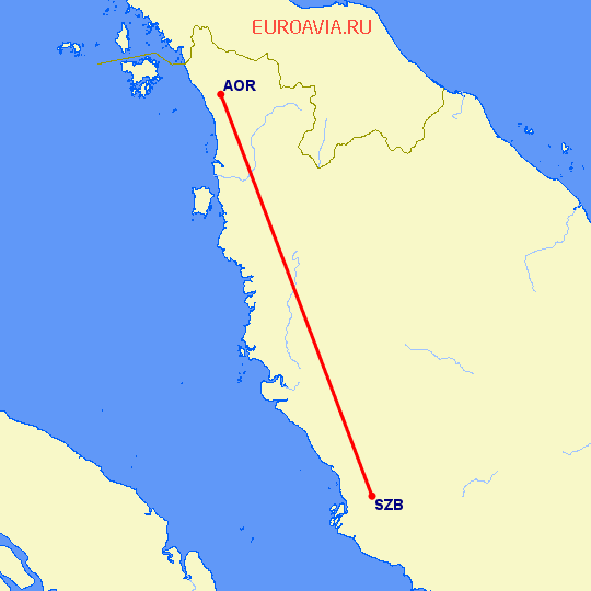 перелет Алор Сетар — Куала-Лумпур на карте