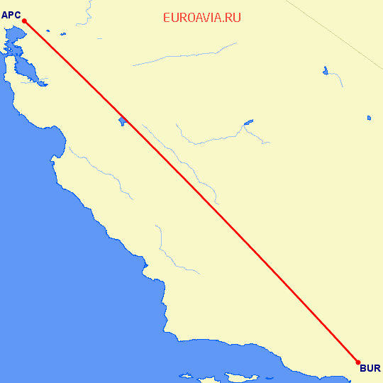 перелет Напа — Бурбанк на карте