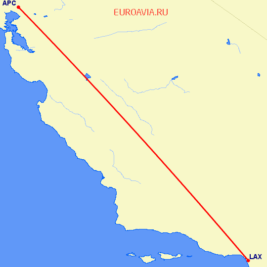 перелет Напа — Лос Анджелес на карте