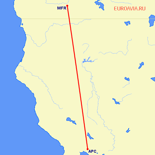 перелет Напа — Медфорд на карте