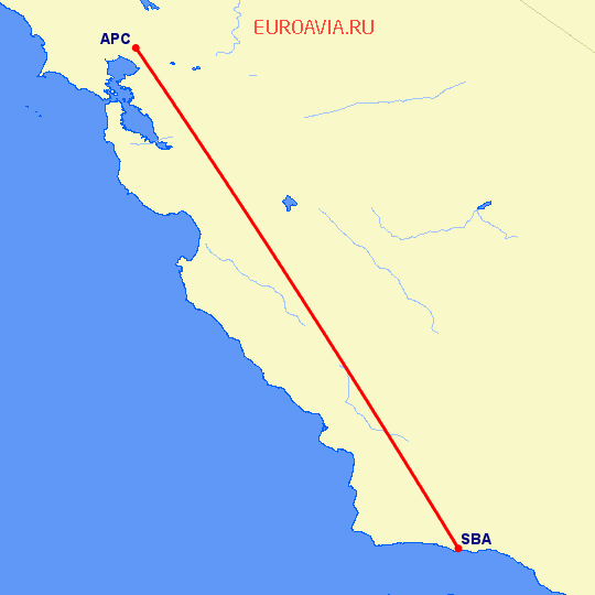 перелет Напа — Санта Барбара на карте
