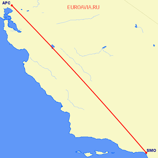 перелет Напа — Санта Моника на карте