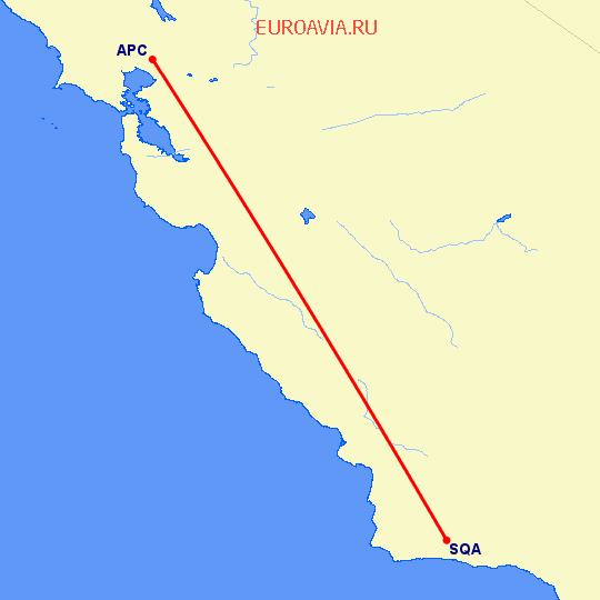 перелет Напа — Santa Ynez на карте