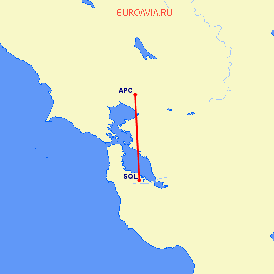 перелет Напа — Сан Карлос на карте