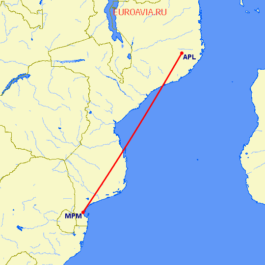 перелет Нампула — Мапуту на карте