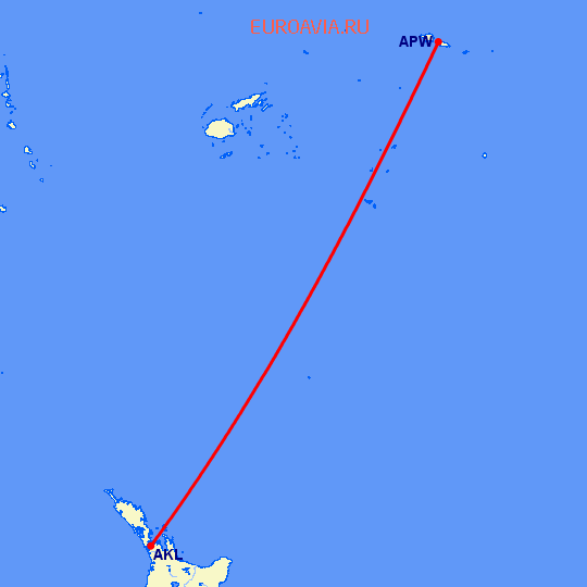 перелет Апиа — Окленд на карте