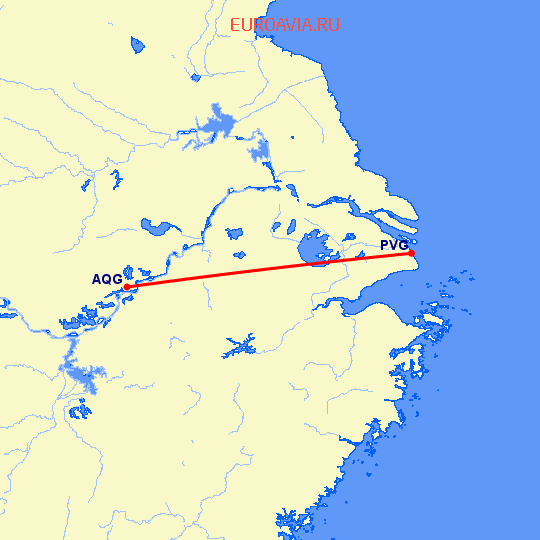 перелет Аньцин — Шанхай на карте