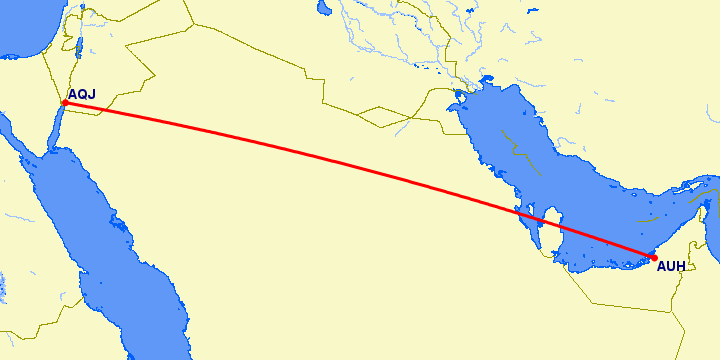 перелет Акаба — Абу Даби на карте