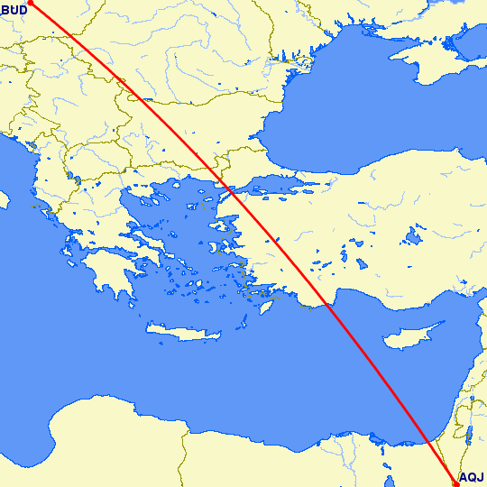 перелет Акаба — Будапешт на карте