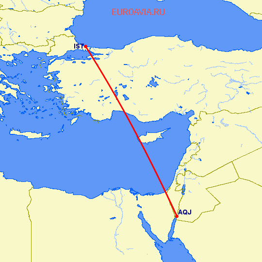 перелет Акаба — Стамбул на карте