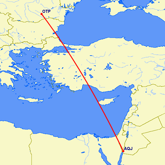 перелет Акаба — Бухарест на карте