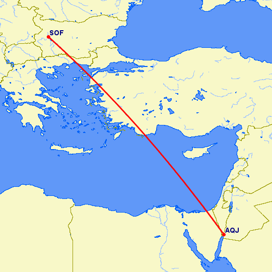 перелет Акаба — София на карте