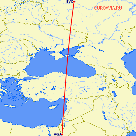 перелет Акаба — Москва на карте