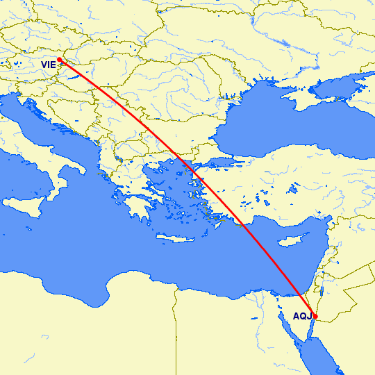 перелет Акаба — Вена на карте