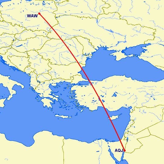 перелет Акаба — Варшава на карте