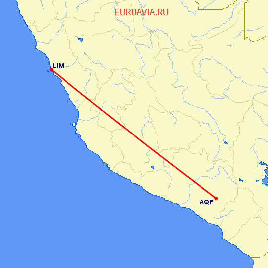 перелет Арекуипа — Лима на карте