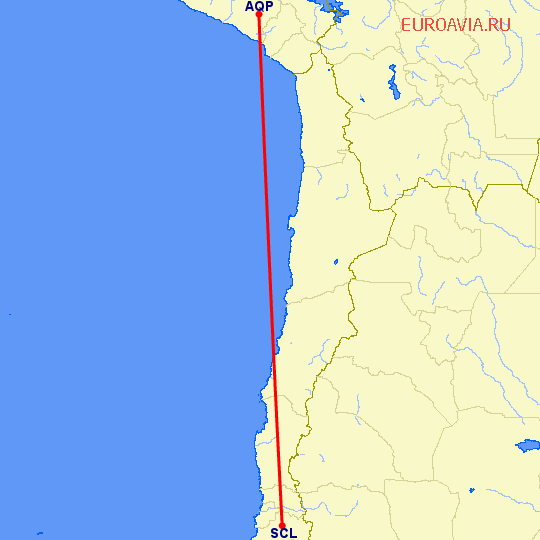 перелет Арекуипа — Сантьяго на карте