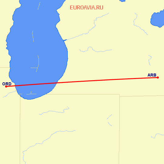 перелет Анн Арбор — Чикаго на карте