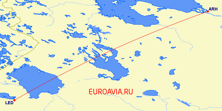 перелет Архангельск — Санкт Петербург на карте