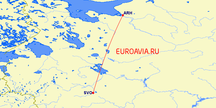 перелет Архангельск — Москва на карте