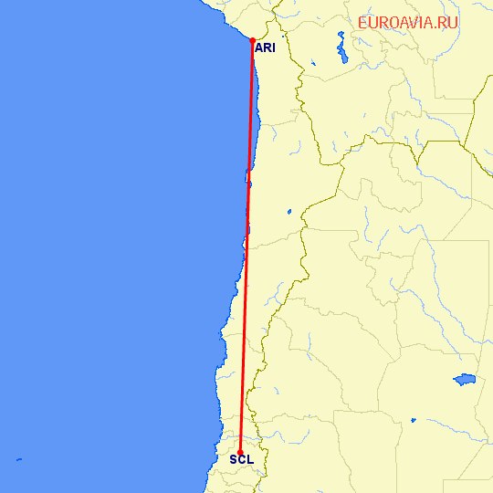 перелет Арика — Сантьяго на карте