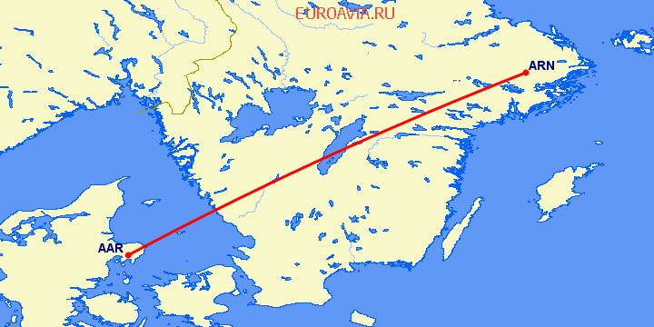 перелет Стокгольм — Орхус на карте