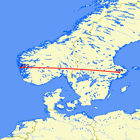 перелет Стокгольм — Берген на карте