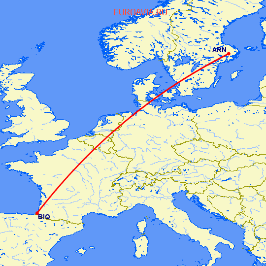 перелет Стокгольм — Биарриц на карте
