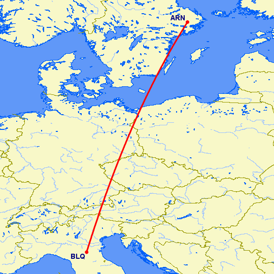 перелет Стокгольм — Болонья на карте