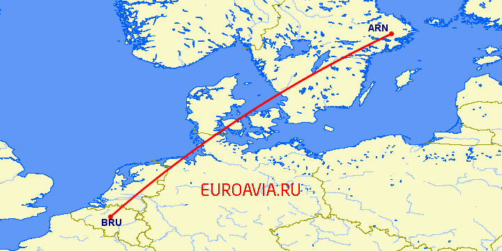перелет Стокгольм — Брюссель на карте