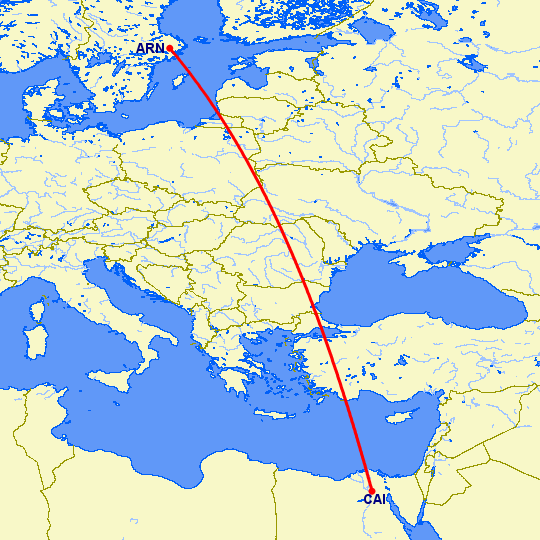 перелет Стокгольм — Каир на карте