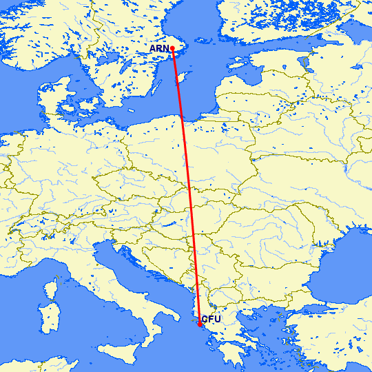 перелет Стокгольм — Керкира на карте