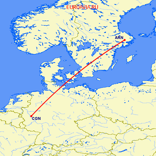 перелет Стокгольм — Кельн на карте