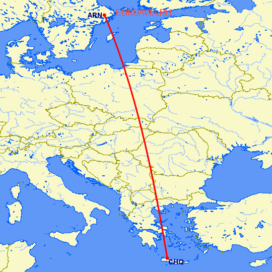 перелет Стокгольм — Chania на карте