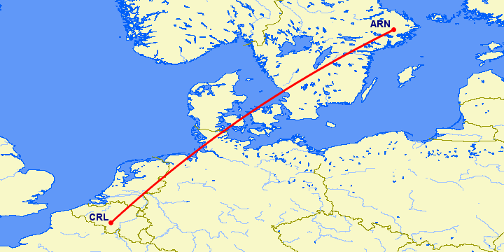 перелет Стокгольм — Шарлеруа на карте