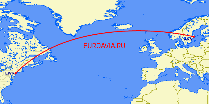 перелет Стокгольм — Ньюарк на карте