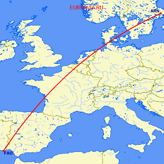 перелет Стокгольм — Фару на карте