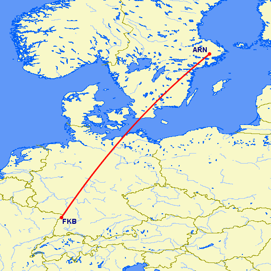 перелет Стокгольм — Карлсруэ-Баден Баден на карте