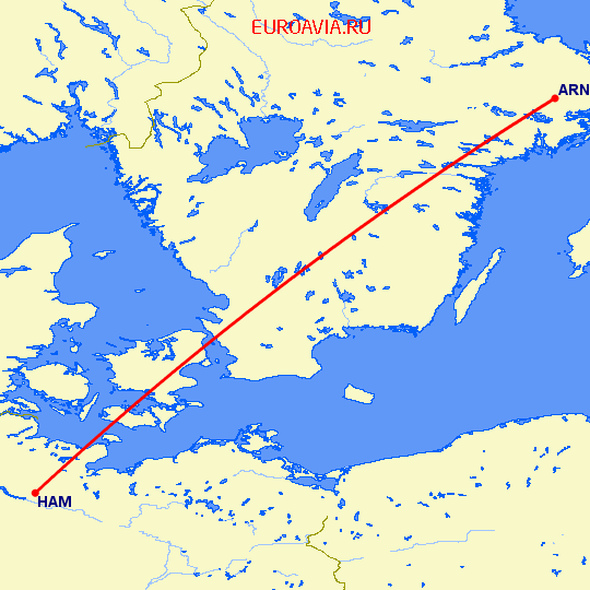 перелет Стокгольм — Гамбург на карте