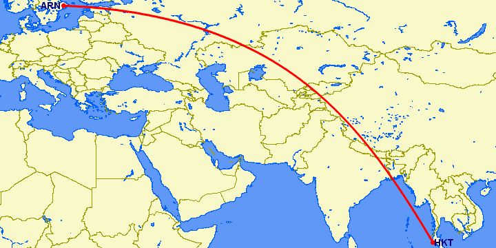 перелет Стокгольм — Пхукет на карте