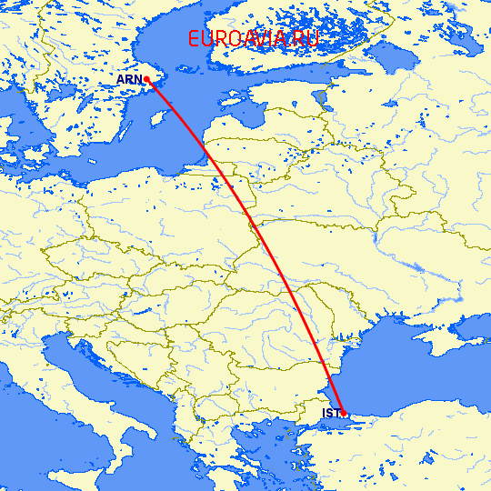 перелет Стокгольм — Стамбул на карте