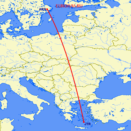 перелет Стокгольм — Санторини на карте